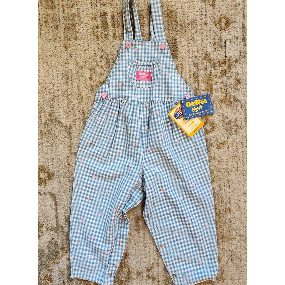 VTG VINTAGE Osh Kosh Vestbak Overalls Gingham Floral Brand New NWT Size 4